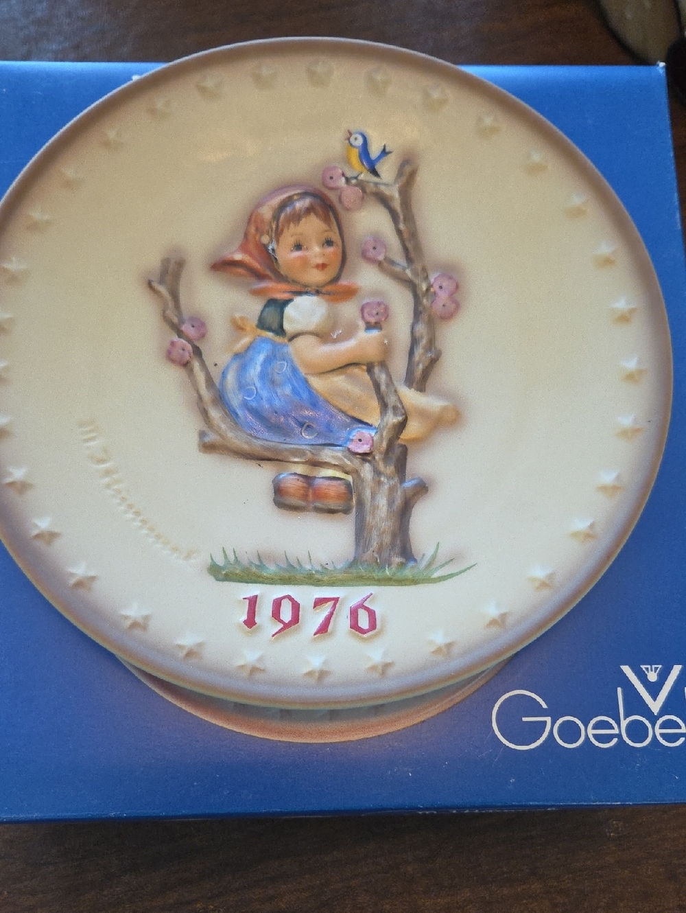 1976 Goebel Hummel-Style Plate with Blue Dress and Red Scarf